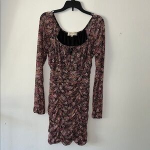 Floral Long Sleeve Dress - Pink and Black